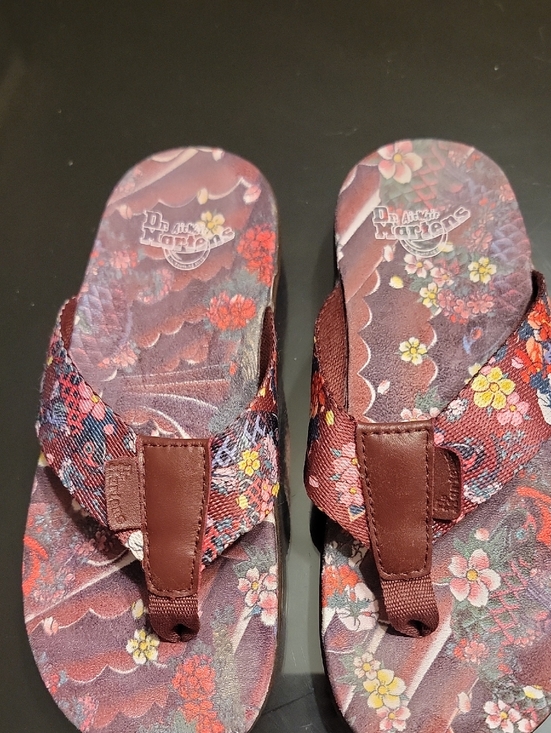 Dr. Martens Shoes - Dr. Martens Burgundy Floral Toe-Post Sandals